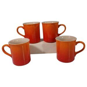 Le Creuset Stoneware Set of 4 12 oz 350 ml Coffee Mugs Flame Orange NEW